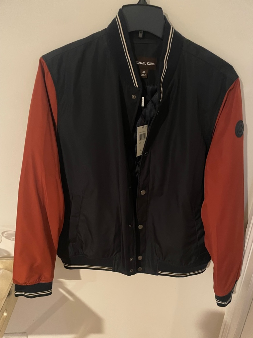 Michael Kors Black Body Red Sleeves Bomber Jacket